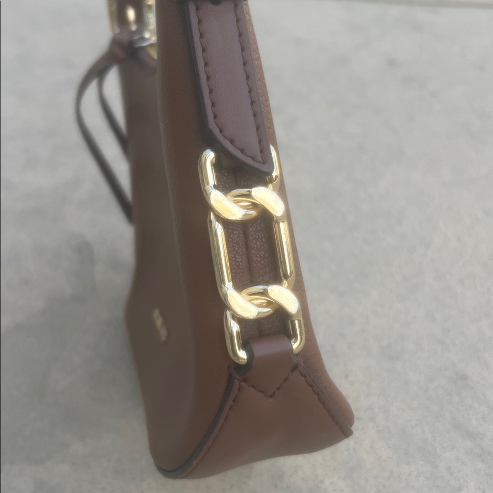 Michael Kors Cognac Pebbled Leather Gold Hardwear Small Crossbody Purse - Picture 4 of 9